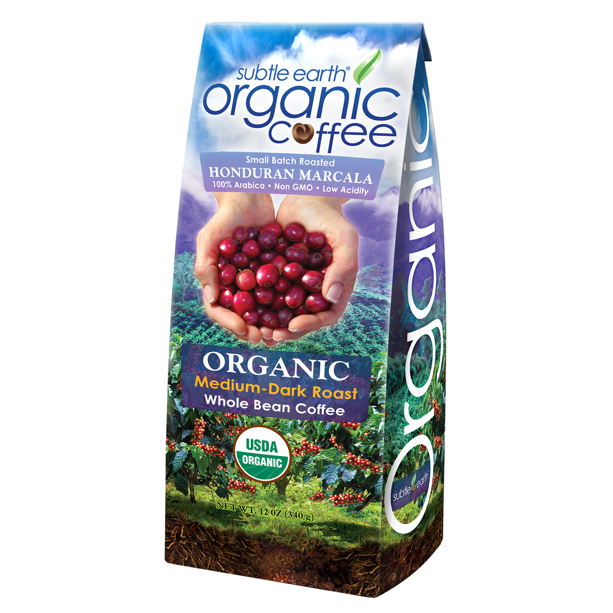 Subtle Earth Organic, 12 oz bag, medium-dark roast