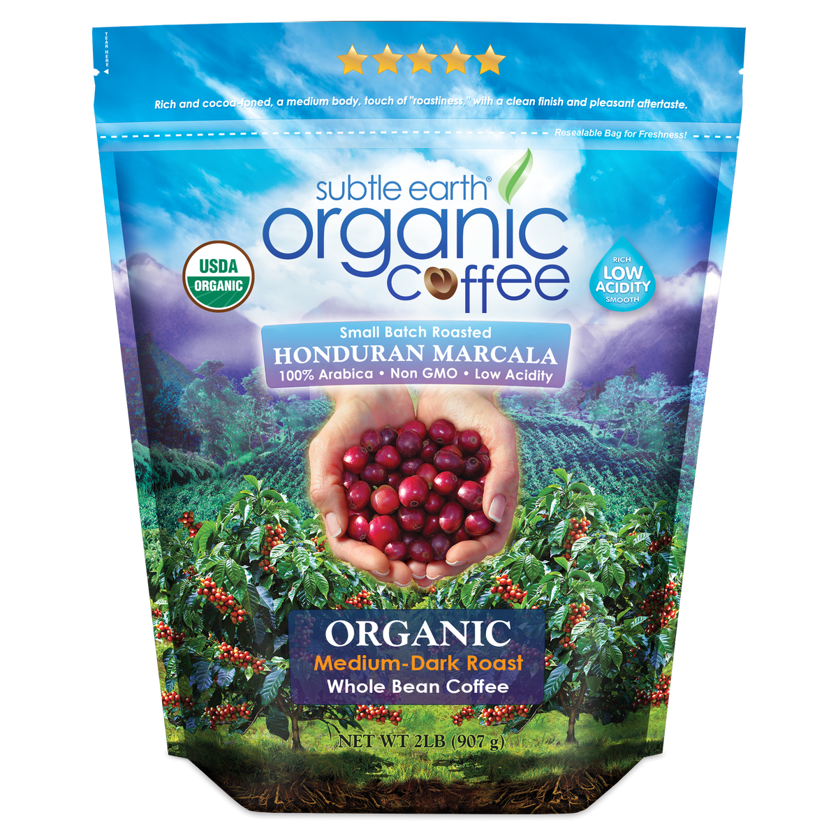 Subtle Earth Organic Coffee, 2 lb bag, medium-dark roast
