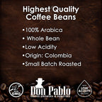 Highest quality coffee beans: 100% Arabica, whole bean, low acidity, origin Colombia, small batch roasted