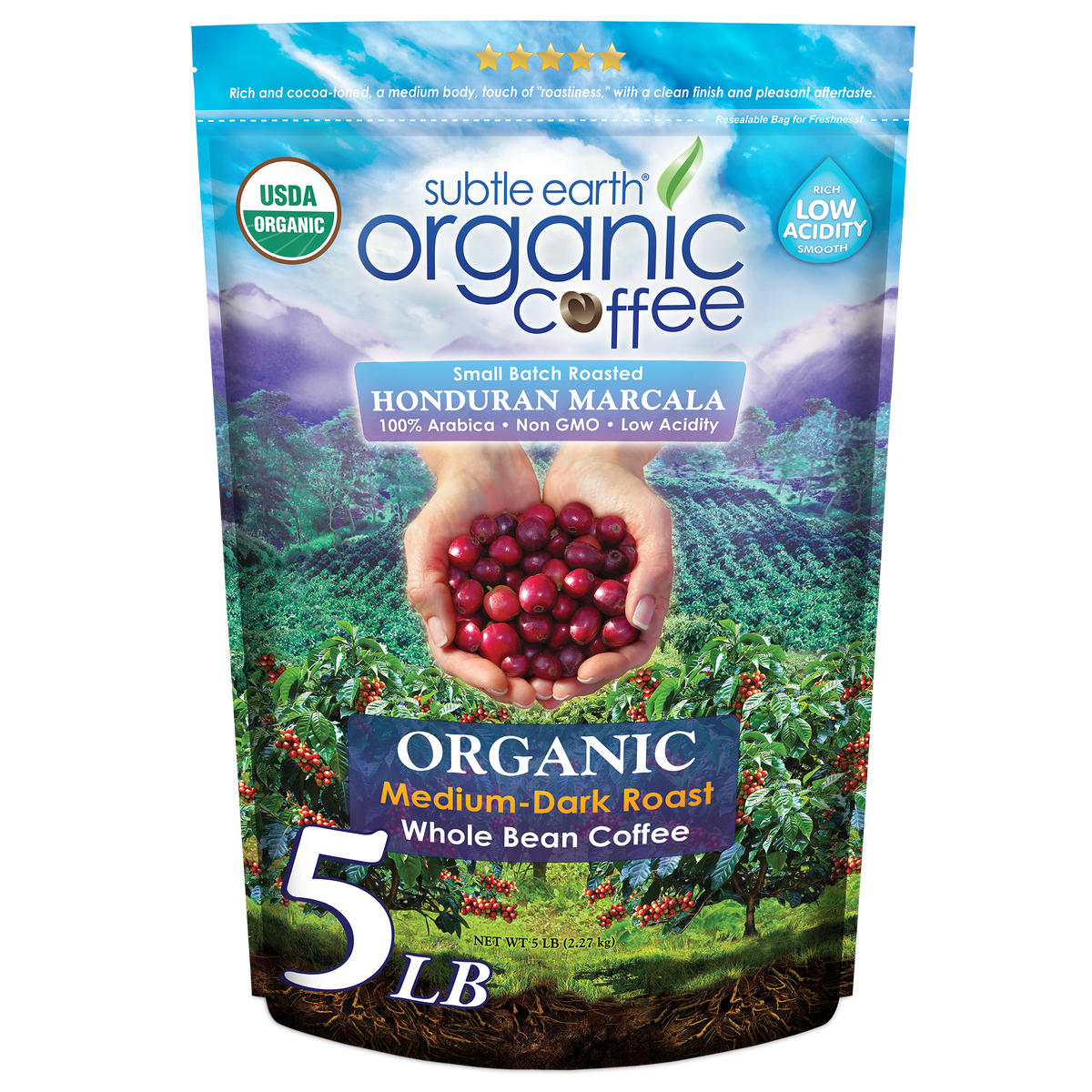 Subtle Earth Organic, 5 lb bag, medium-dark roast