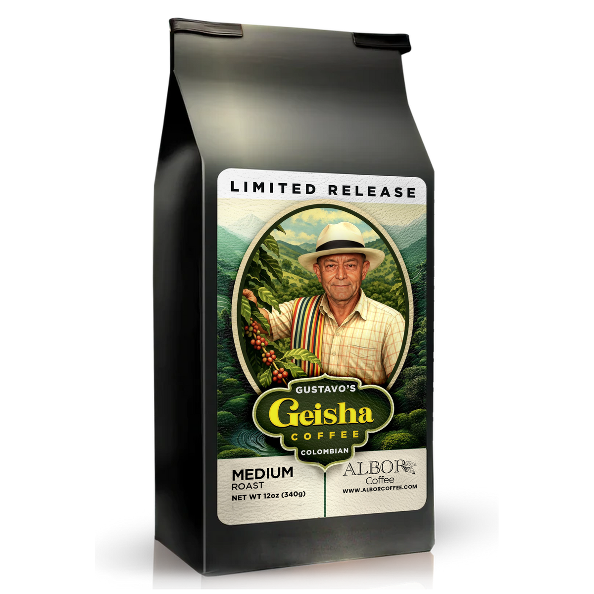Gustavo's Geisha Coffee, Limited Release bag
