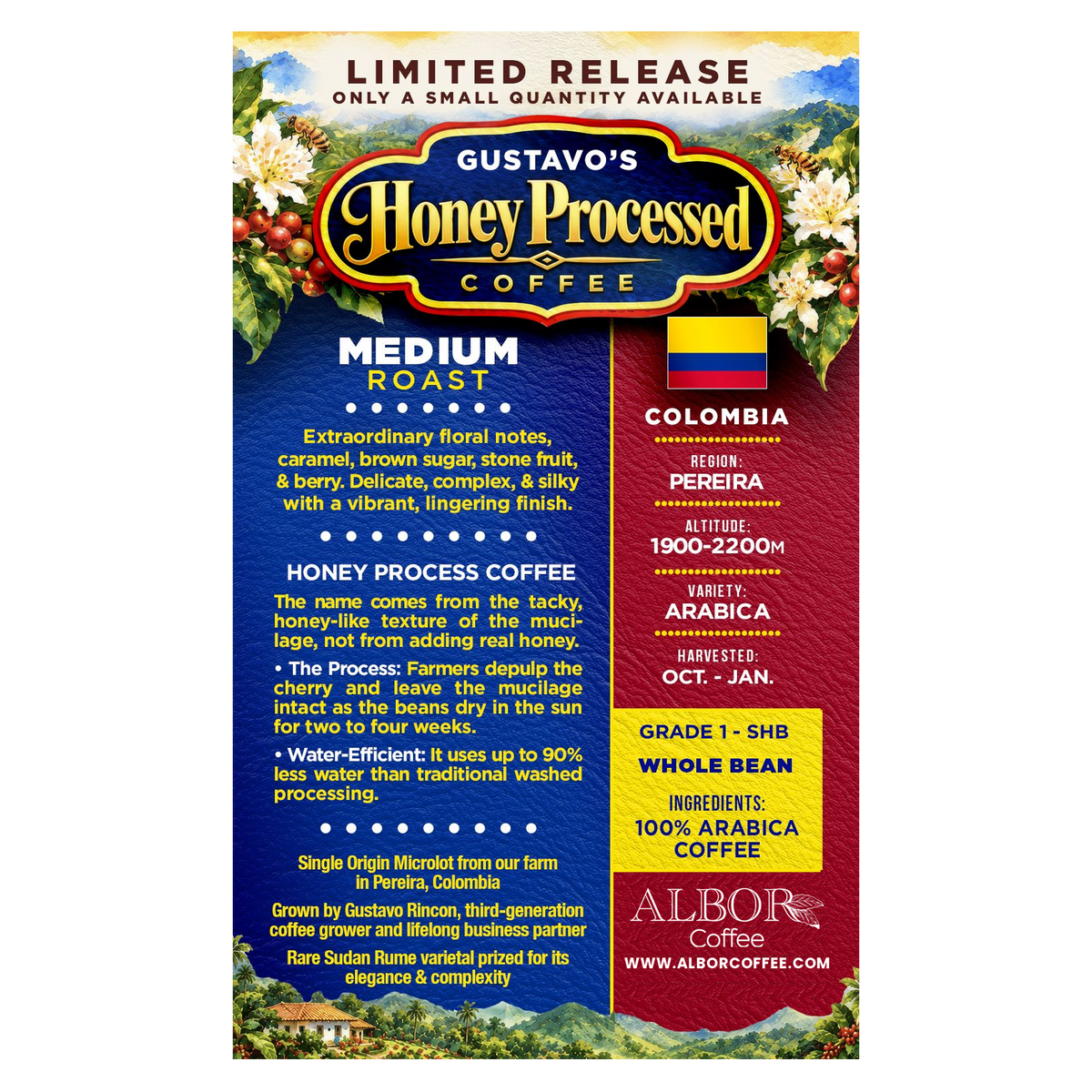 Gustavo's Honey Processed Coffee label: tasting notes, origin and producer profile