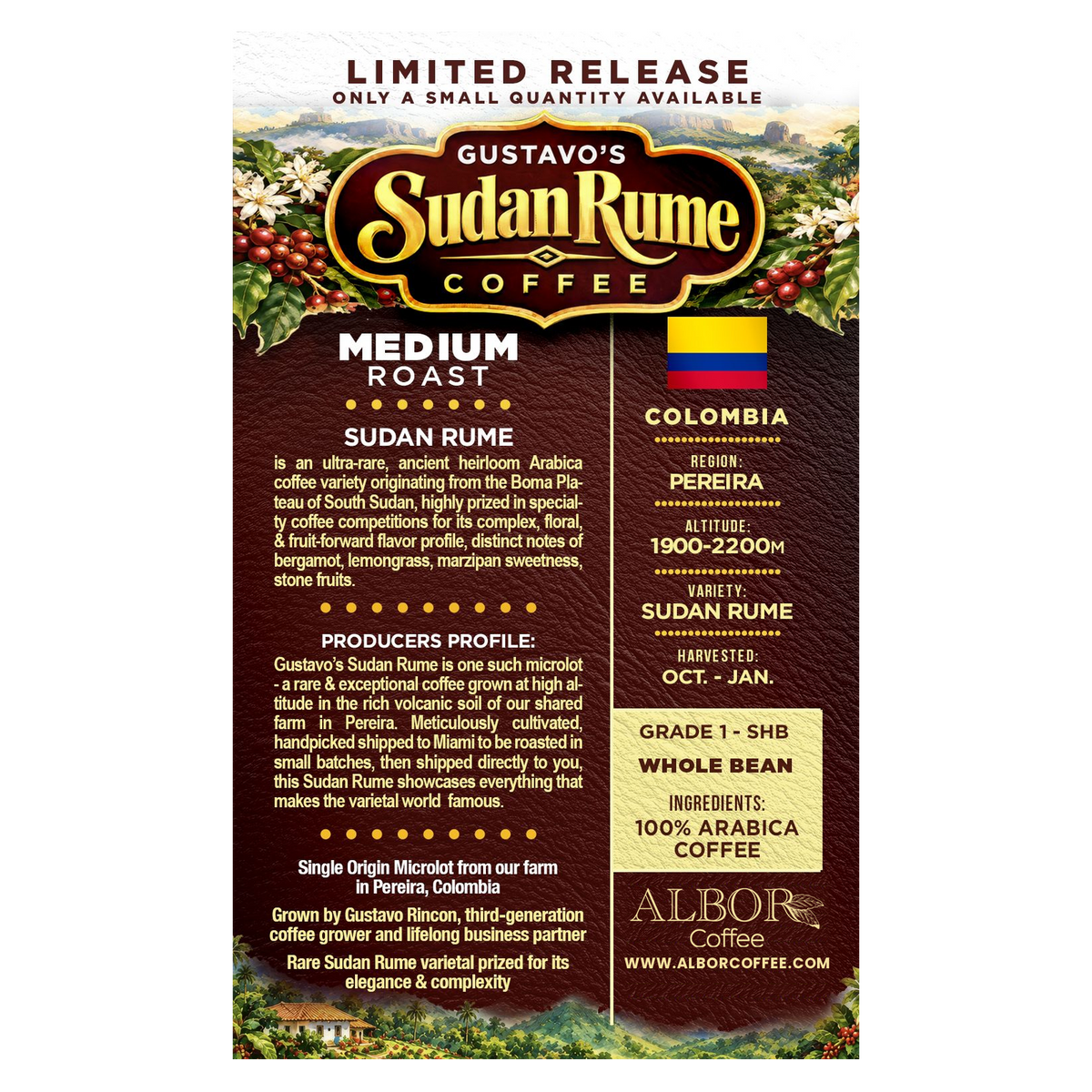 Gustavo's Sudan Rume Coffee label: tasting notes, origin and producer profile